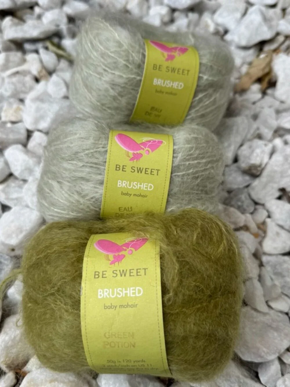 Be Sweet Brushed Fat Mohair Green 3 Skein Yarn Destash